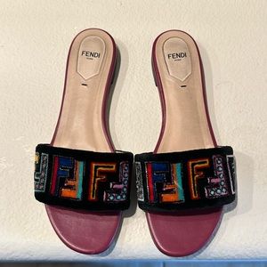 Fendi Multicolor Embroidered Slippers